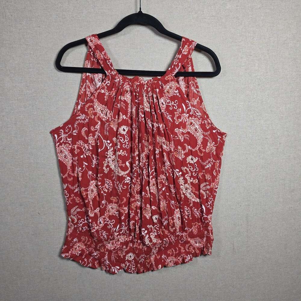 Maurices Paisley Smocked hem Babydoll Tank womens Size XL Red gathered Boho